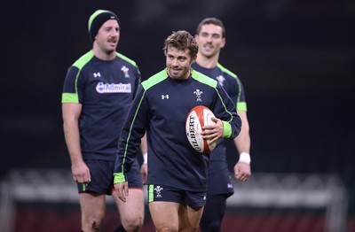 211114 - Wales Rugby Training -Alex Cuthbert, Leigh Halfpenny and George North during training