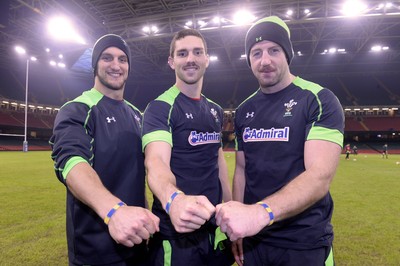 211114 - Wales Rugby Training -Sam Warburton, George North and Alex Cuthbert with #StayStrongForOws wristbands during training