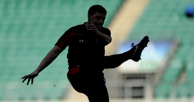 240212 - Wales Rugby Captains Run -Rhys Priestland during kicking training