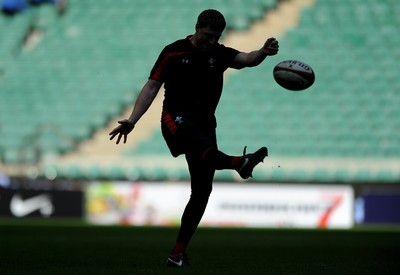 240212 - Wales Rugby Captains Run -Rhys Priestland during kicking training