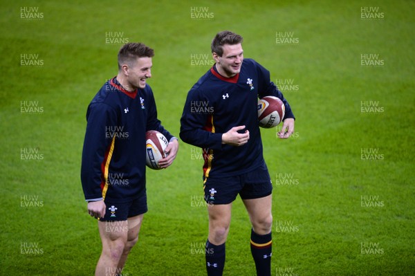 250216 - Wales Rugby Training -Jonathan Davies and Dan Biggar during training