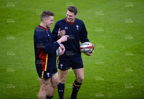 250216 - Wales Rugby Training -Jonathan Davies and Dan Biggar during training