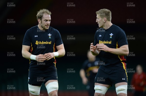 250216 - Wales Rugby Training -Alun Wyn Jones and Bradley Davies during training