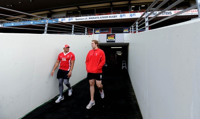 25.06.10 - Wales Rugby Captains Run - Gavin Thomas and Alun Wyn Jones arrive at Waikato Stadium. 