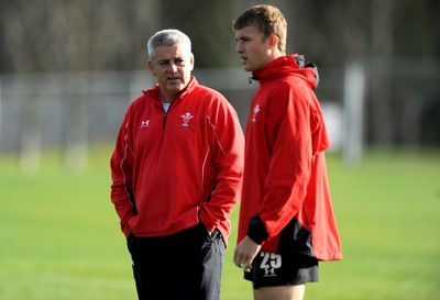 25.06.10 - Wales Rugby Training - Head coach Warren Gatland talks to Tom Prydie during training. 