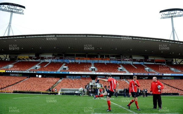 25.06.10 - Wales Rugby Captains Run - Stephen Jones kicks at Waikato Stadium. 