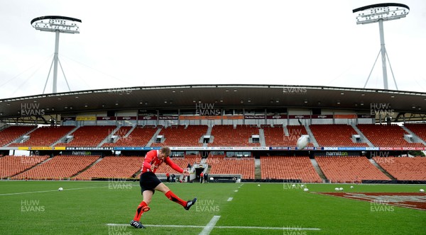 25.06.10 - Wales Rugby Captains Run - Dan Biggar kicks at Waikato Stadium. 