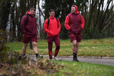 260126 - Wales Rugby First Day in Camp - Harri Deaves, Rueben Morgan-Williams and Dan Lydiate (Coach)