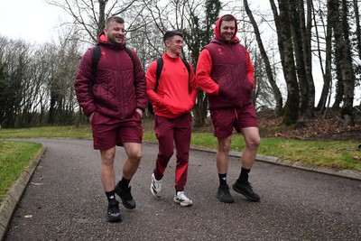 260126 - Wales Rugby First Day in Camp - Harri Deaves, Rueben Morgan-Williams and Dan Lydiate (Coach)