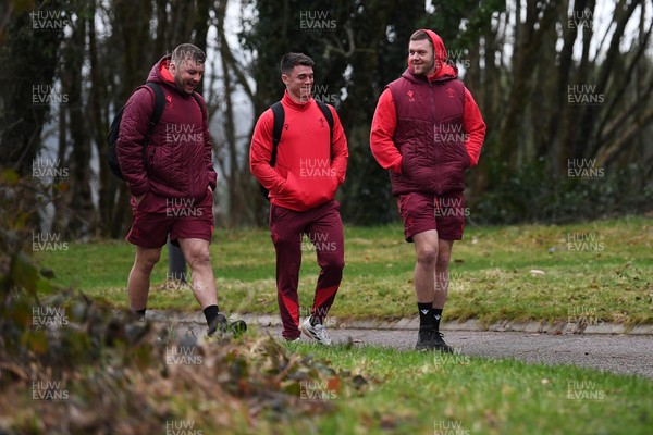 260126 - Wales Rugby First Day in Camp - Harri Deaves, Rueben Morgan-Williams and Dan Lydiate (Coach)