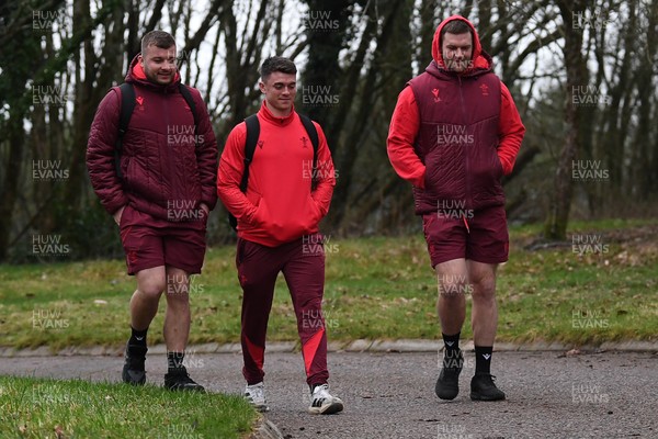 260126 - Wales Rugby First Day in Camp - Harri Deaves, Rueben Morgan-Williams and Dan Lydiate (Coach)