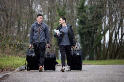 200125 - Wales Rugby Squad arrive at the Vale Hotel for the first day of the 6 Nations Campaign - Josh Adams and Tomos Williams