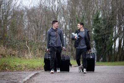 200125 - Wales Rugby Squad arrive at the Vale Hotel for the first day of the 6 Nations Campaign - Josh Adams and Tomos Williams