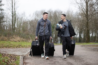 200125 - Wales Rugby Squad arrive at the Vale Hotel for the first day of the 6 Nations Campaign - Josh Adams and Tomos Williams