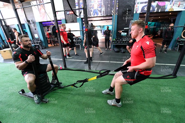 040722 - Wales Rugby Gym Session - Sam Parry and Tommy Reffell during a weights session