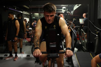 130625 - Picture shows the Welsh Rugby team during extreme heat training, where the air temperature was 388 degrees celsius and 857 humidity - Joe Roberts during training