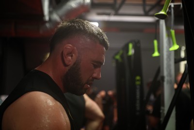 130625 - Picture shows the Welsh Rugby team during extreme heat training, where the air temperature was 388 degrees celsius and 857 humidity - Gareth Thomas during training