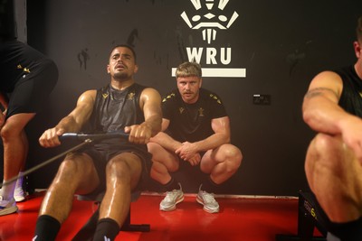 130625 - Picture shows the Welsh Rugby team during extreme heat training, where the air temperature was 388 degrees celsius and 857 humidity - Aaron Wainwright during training