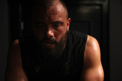 130625 - Picture shows the Welsh Rugby team during extreme heat training, where the air temperature was 388 degrees celsius and 857 humidity - Josh Macleod during training