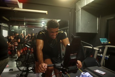 130625 - Picture shows the Welsh Rugby team during extreme heat training, where the air temperature was 388 degrees celsius and 857 humidity - Keelan Giles during training