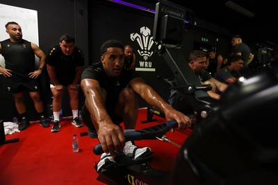 130625 - Picture shows the Welsh Rugby team during extreme heat training, where the air temperature was 388 degrees celsius and 857 humidity - Keelan Giles during training
