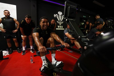 130625 - Picture shows the Welsh Rugby team during extreme heat training, where the air temperature was 388 degrees celsius and 857 humidity - Keelan Giles during training