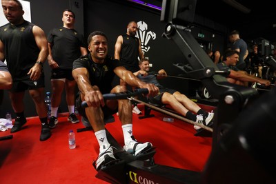 130625 - Picture shows the Welsh Rugby team during extreme heat training, where the air temperature was 388 degrees celsius and 857 humidity - Keelan Giles during training