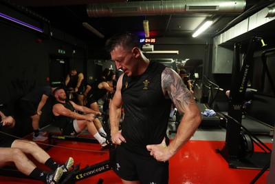 130625 - Picture shows the Welsh Rugby team during extreme heat training, where the air temperature was 388 degrees celsius and 857 humidity - Josh Adams during training