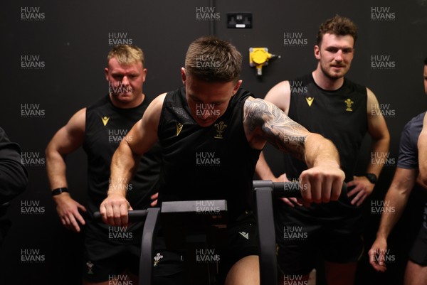 130625 - Picture shows the Welsh Rugby team during extreme heat training, where the air temperature was 388 degrees celsius and 857 humidity - Josh Adams during training