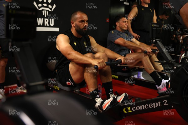130625 - Picture shows the Welsh Rugby team during extreme heat training, where the air temperature was 388 degrees celsius and 857 humidity - Josh Macleod during training
