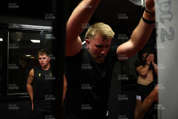 130625 - Picture shows the Welsh Rugby team during extreme heat training, where the air temperature was 388 degrees celsius and 857 humidity - Garyn Phillips during training