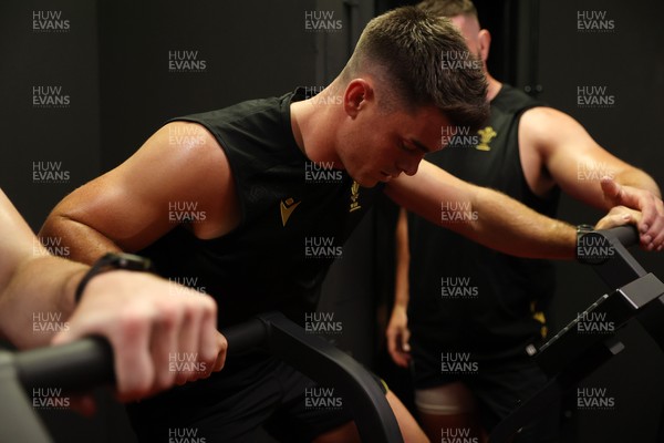 130625 - Picture shows the Welsh Rugby team during extreme heat training, where the air temperature was 388 degrees celsius and 857 humidity - Reuben Morgan-Williams during training