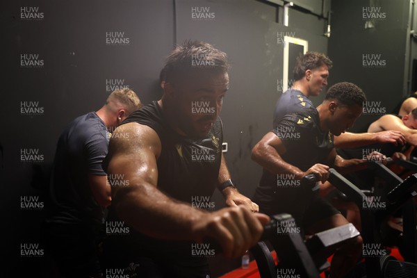 130625 - Picture shows the Welsh Rugby team during extreme heat training, where the air temperature was 388 degrees celsius and 857 humidity - Liam Belcher during training