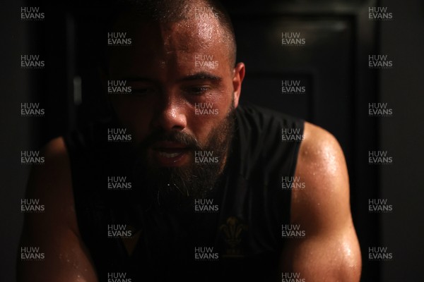 130625 - Picture shows the Welsh Rugby team during extreme heat training, where the air temperature was 388 degrees celsius and 857 humidity - Josh Macleod during training