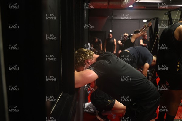 130625 - Picture shows the Welsh Rugby team during extreme heat training, where the air temperature was 388 degrees celsius and 857 humidity - Blair Murray during training