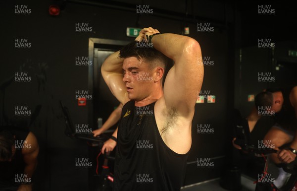 130625 - Picture shows the Welsh Rugby team during extreme heat training, where the air temperature was 388 degrees celsius and 857 humidity - Reuben Morgan-Williams during training