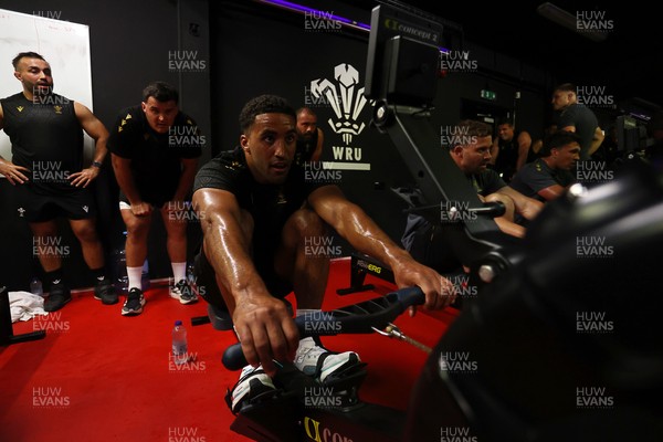 130625 - Picture shows the Welsh Rugby team during extreme heat training, where the air temperature was 388 degrees celsius and 857 humidity - Keelan Giles during training