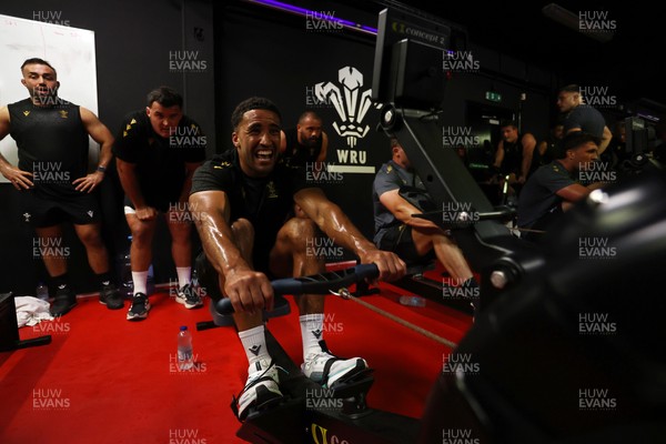 130625 - Picture shows the Welsh Rugby team during extreme heat training, where the air temperature was 388 degrees celsius and 857 humidity - Keelan Giles during training