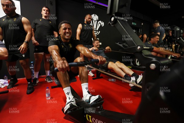 130625 - Picture shows the Welsh Rugby team during extreme heat training, where the air temperature was 388 degrees celsius and 857 humidity - Keelan Giles during training