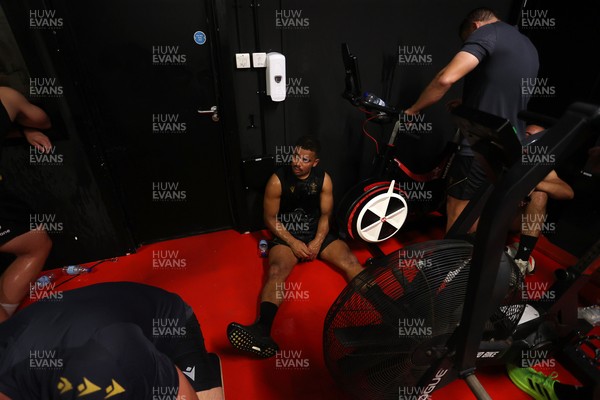 130625 - Picture shows the Welsh Rugby team during extreme heat training, where the air temperature was 388 degrees celsius and 857 humidity - Ben Thomas during training