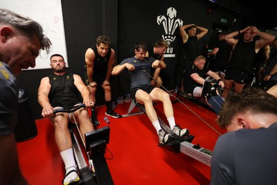 230625 - Wales Rugby Training in the heat chamber - Gareth Thomas, Tom Rogers and Keiron Assiratti during training