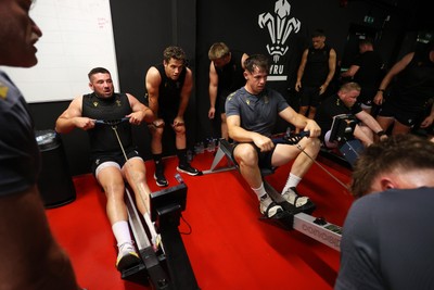 230625 - Wales Rugby Training in the heat chamber - Gareth Thomas, Tom Rogers and Keiron Assiratti during training