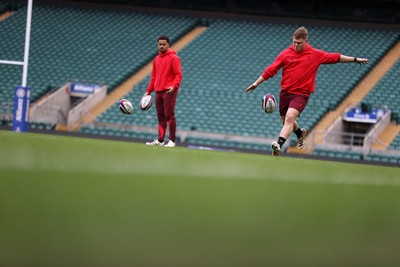 060226 - Wales Rugby kicking session at Twickenham ahead of their first Six Nations game against England - Sam Costelow during training