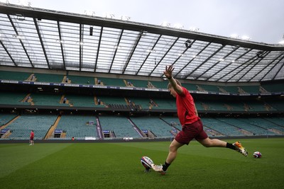 060226 - Wales Rugby kicking session at Twickenham ahead of their first Six Nations game against England - Sam Costelow during training