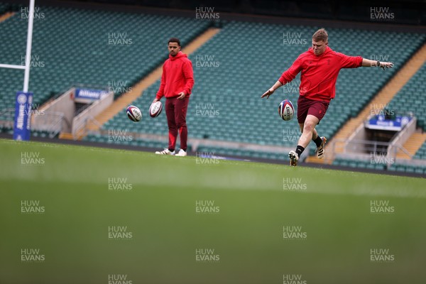 060226 - Wales Rugby kicking session at Twickenham ahead of their first Six Nations game against England - Sam Costelow during training
