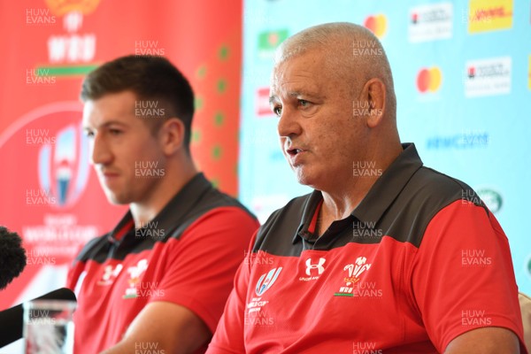111019 - Wales Rugby Media Interviews - Justin Tipuric and Warren Gatland (right) talks to media