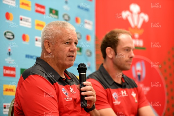 210919 - Wales Rugby Media Interviews - Warren Gatland and Alun Wyn Jones (right) talk to media