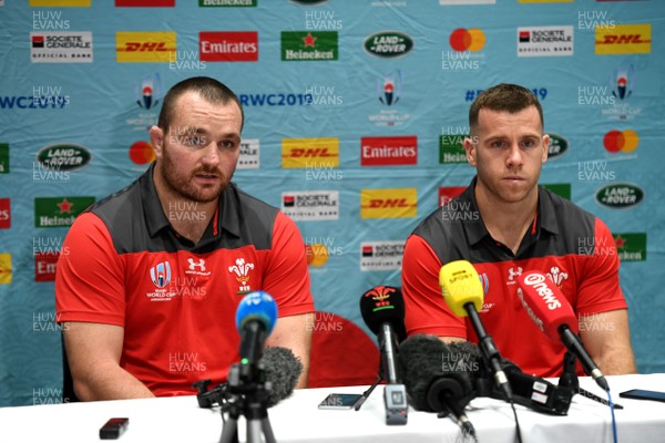 270919 - Wales Rugby Media Interviews - Ken Owens and Gareth Davies (right) talk to media