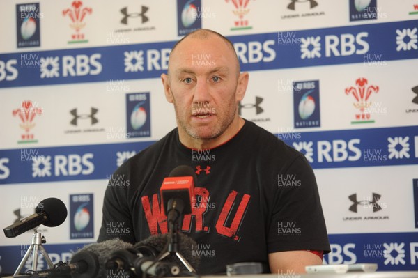 280213 - Wales Rugby Media Interviews -Robin McBryde talks to reporters