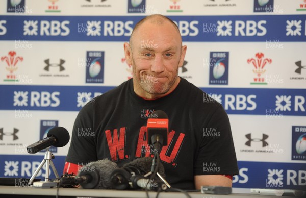 280213 - Wales Rugby Media Interviews -Robin McBryde talks to reporters